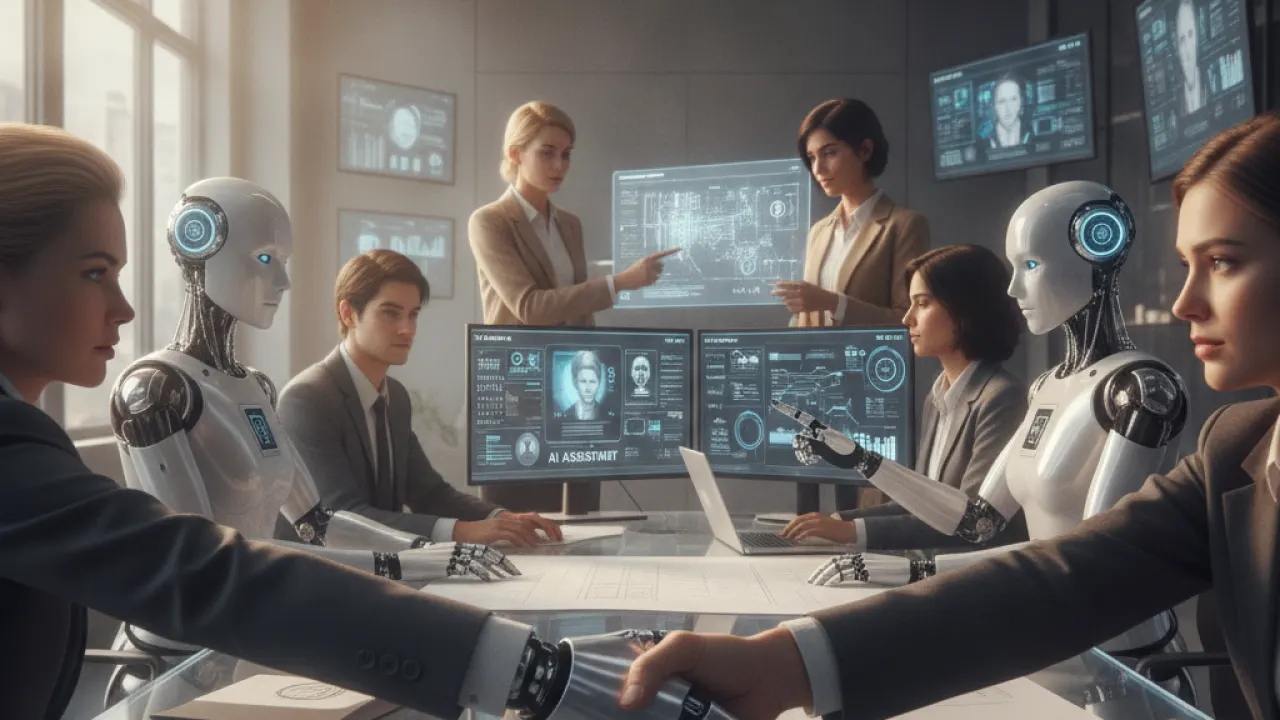 2027 tech news preview of AI agents working alongside humans in modern workplace
